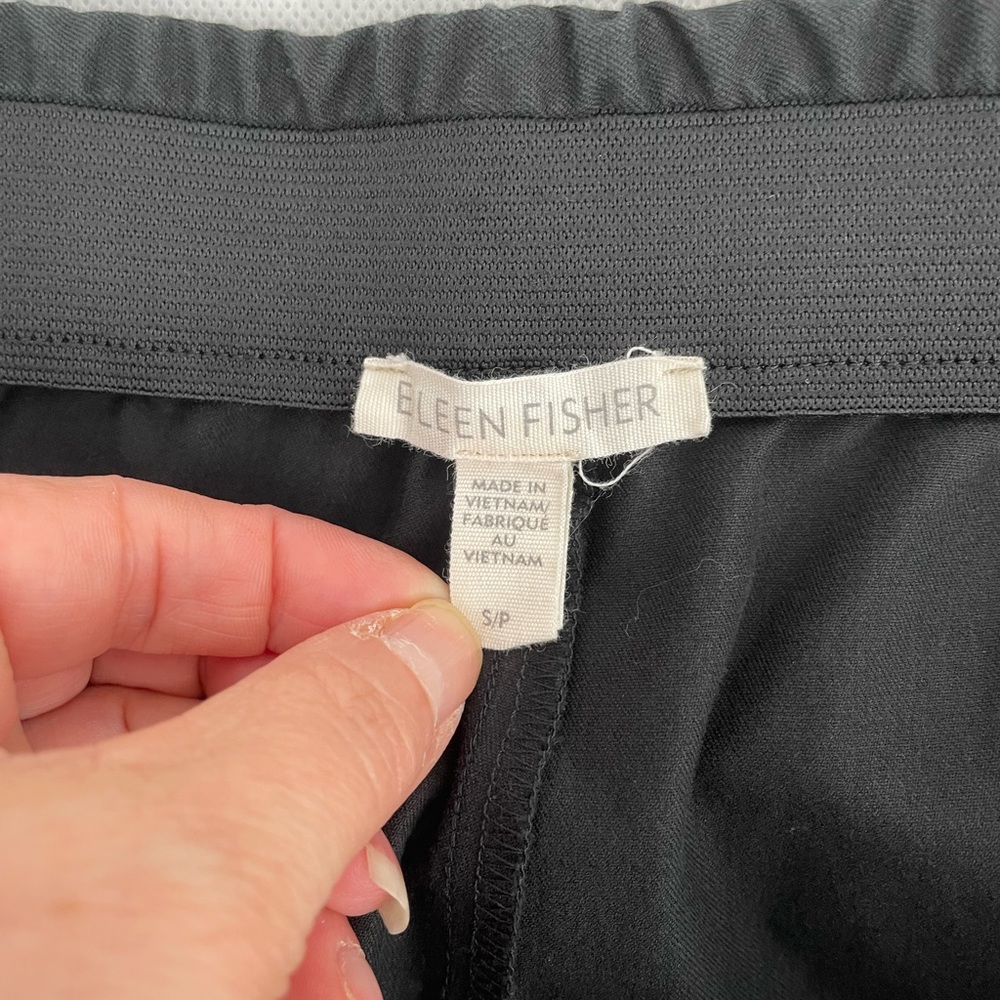 EILEEN FISHER ORGANIC COTTON ELASTIC WAIST SLIM PULL-ON PANTS SIZE S/P Black - Picture 3 of 8